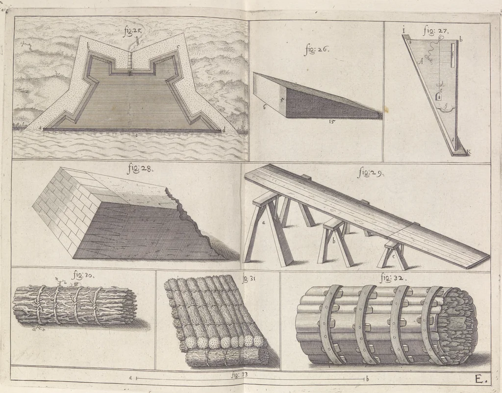 An illustration from Architectura militaris nova et aucta, oder, Newe vermehrte Fortification von regular Vestungen, von irregular Vestungen vnd Aussen wercken, von Praxi offensiva vnd defensiva : auff die neweste Niederländische Praxin gerichtet vnd beschrieben, 1665, leaf 84
