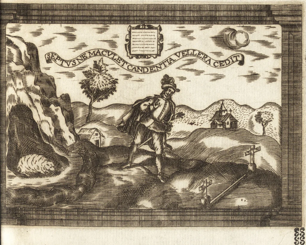 An illustration from Llanto del occidente en el ocaso del mas claro sol de las Españas : funebres demostraciones, que hizo, pyra real, que erigio en las exequias del rey N. Señor D. Felipe IIII. el Grande ..., 1666, leaf 146