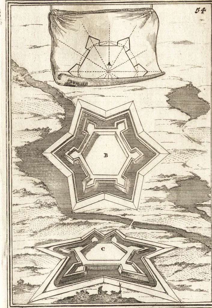An illustration from Les travaux de Mars, ou, L'art de la guerre : divisé en trois parties ... : avec un ample détail de la milice des Turcs, tant pour l'attaque que pour la deffence : ouvrage enrichi de plus de quatre cens planches gravées en taille-douce, 1684, leaf 102