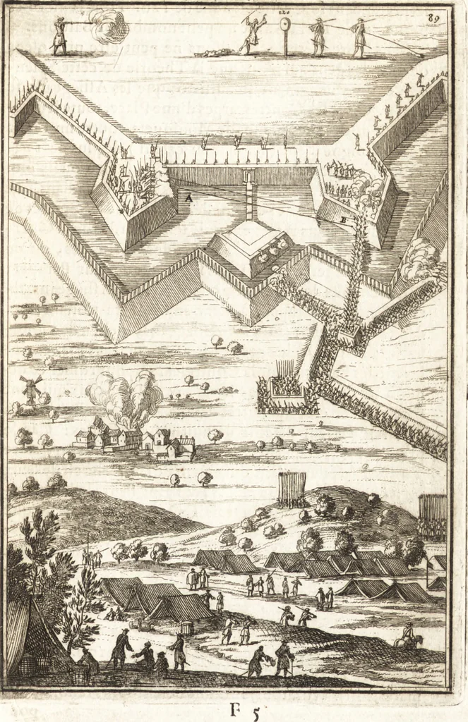 An illustration from Les travaux de Mars, ou, L'art de la guerre : divisé en trois parties ... : avec un ample détail de la milice des Turcs, tant pour l'attaque que pour la deffence : ouvrage enrichi de plus de quatre cens planches gravées en taille-douce, 1684, leaf 114