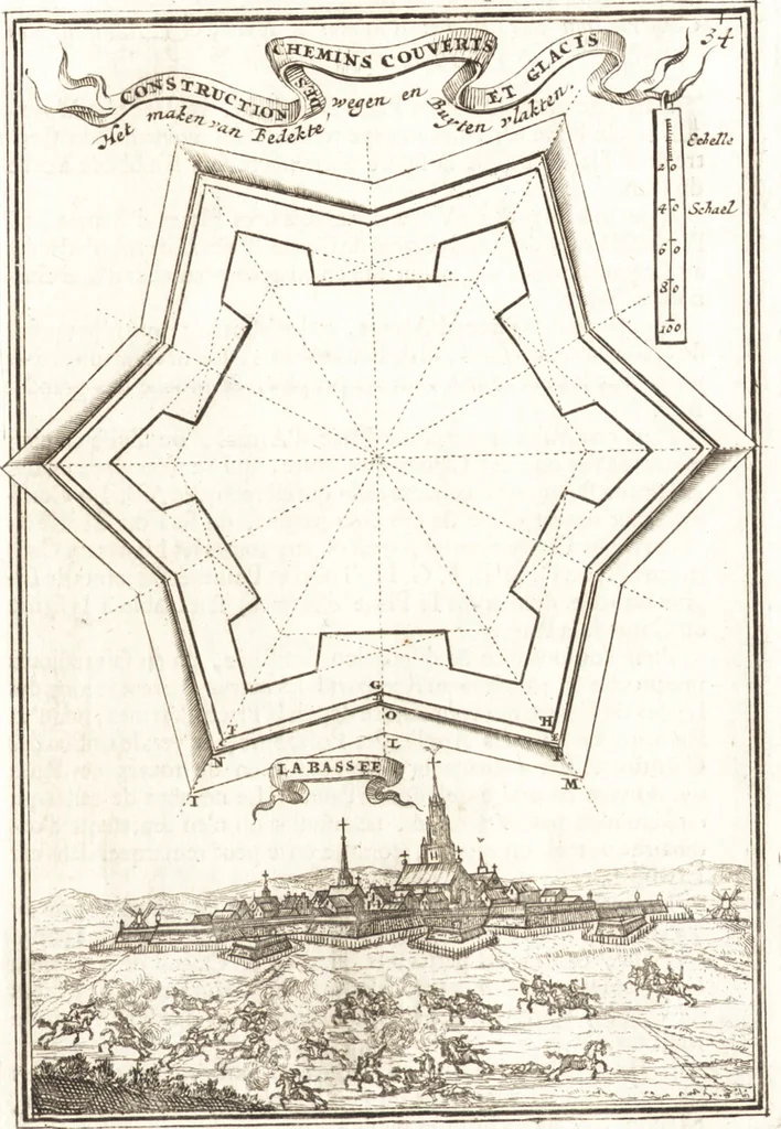 An illustration from Les travaux de Mars, ou, L'art de la guerre : divisé en trois parties ... : avec un ample détail de la milice des Turcs, tant pour l'attaque que pour la deffence : ouvrage enrichi de plus de quatre cens planches gravées en taille-douce, 1684, leaf 126