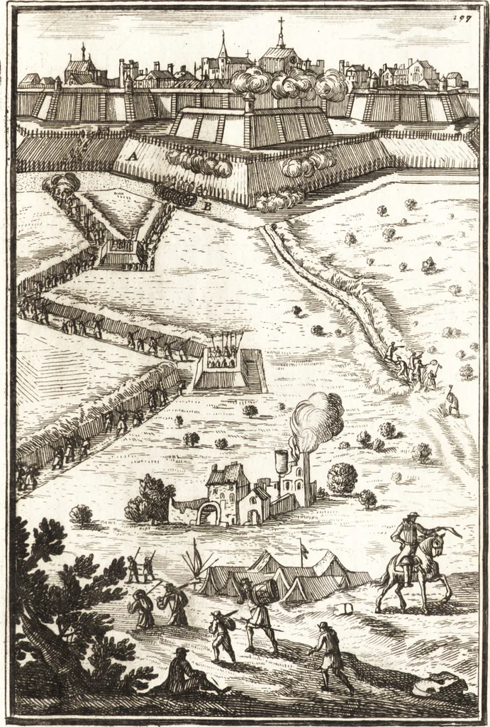 An illustration from Les travaux de Mars, ou, L'art de la guerre : divisé en trois parties ... : avec un ample détail de la milice des Turcs, tant pour l'attaque que pour la deffence : ouvrage enrichi de plus de quatre cens planches gravées en taille-douce, 1684, leaf 132