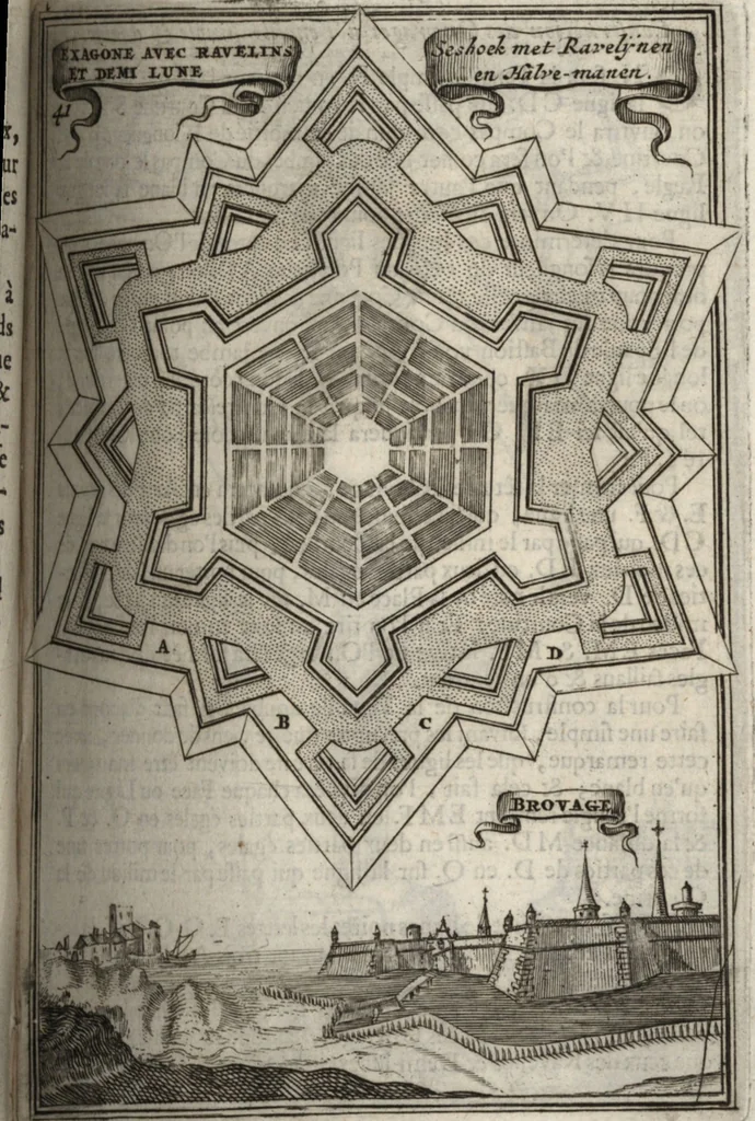 An illustration from Les travaux de Mars, ou, L'art de la guerre : divisé en trois parties ... : avec un ample détail de la milice des Turcs, tant pour l'attaque que pour la deffence : ouvrage enrichi de plus de quatre cens planches gravées en taille-douce, 1684, leaf 140