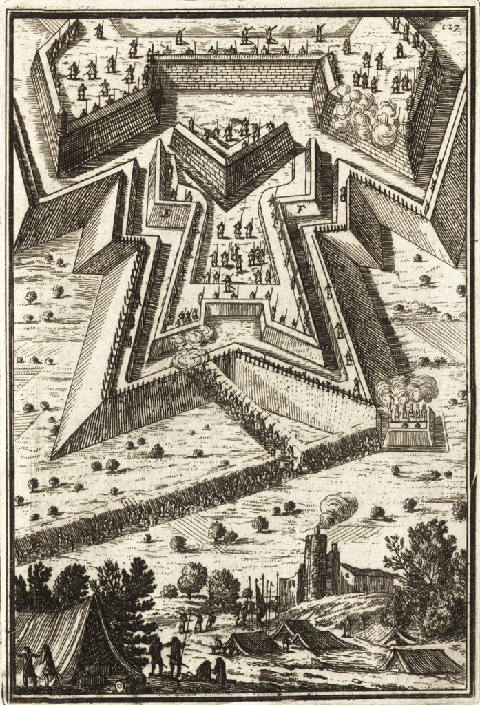 An illustration from Les travaux de Mars, ou, L'art de la guerre : divisé en trois parties ... : avec un ample détail de la milice des Turcs, tant pour l'attaque que pour la deffence : ouvrage enrichi de plus de quatre cens planches gravées en taille-douce, 1684, leaf 152