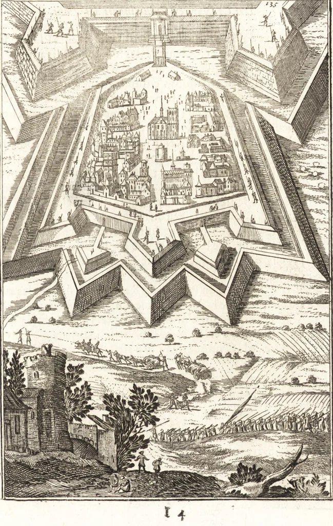 An illustration from Les travaux de Mars, ou, L'art de la guerre : divisé en trois parties ... : avec un ample détail de la milice des Turcs, tant pour l'attaque que pour la deffence : ouvrage enrichi de plus de quatre cens planches gravées en taille-douce, 1684, leaf 160