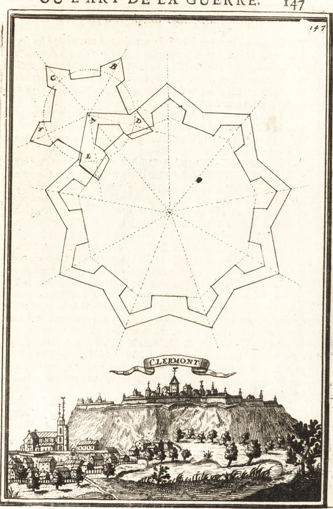 An illustration from Les travaux de Mars, ou, L'art de la guerre : divisé en trois parties ... : avec un ample détail de la milice des Turcs, tant pour l'attaque que pour la deffence : ouvrage enrichi de plus de quatre cens planches gravées en taille-douce, 1684, leaf 172