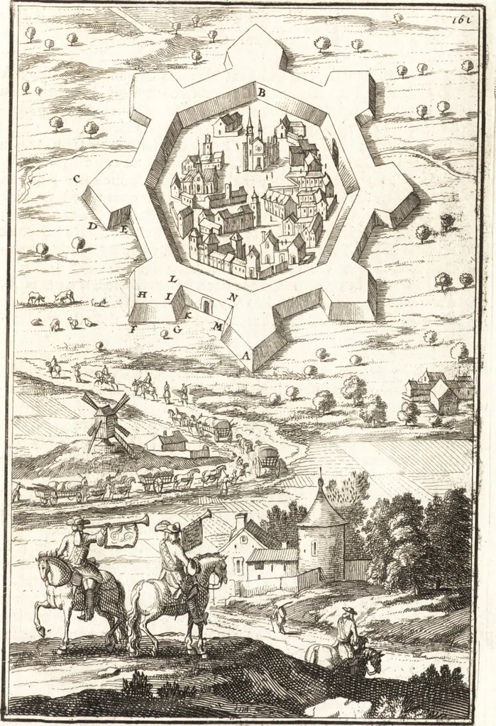An illustration from Les travaux de Mars, ou, L'art de la guerre : divisé en trois parties ... : avec un ample détail de la milice des Turcs, tant pour l'attaque que pour la deffence : ouvrage enrichi de plus de quatre cens planches gravées en taille-douce, 1684, leaf 186
