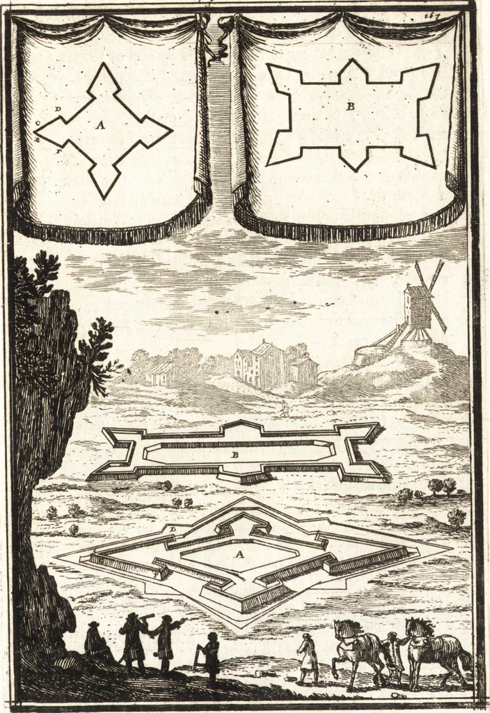An illustration from Les travaux de Mars, ou, L'art de la guerre : divisé en trois parties ... : avec un ample détail de la milice des Turcs, tant pour l'attaque que pour la deffence : ouvrage enrichi de plus de quatre cens planches gravées en taille-douce, 1684, leaf 192
