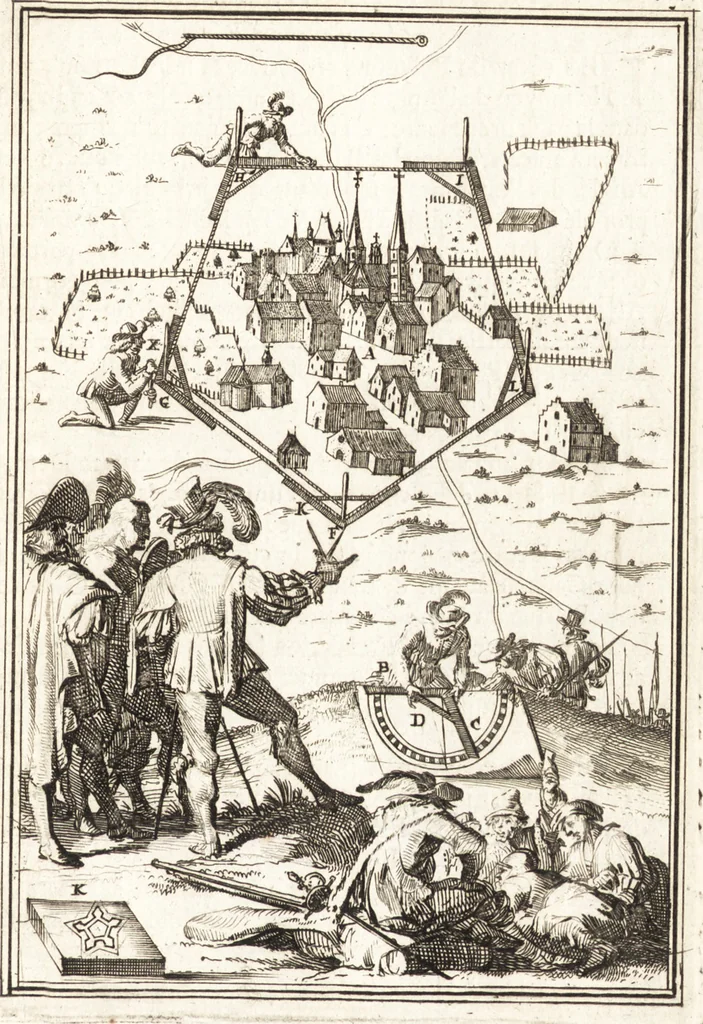 An illustration from Les travaux de Mars, ou, L'art de la guerre : divisé en trois parties ... : avec un ample détail de la milice des Turcs, tant pour l'attaque que pour la deffence : ouvrage enrichi de plus de quatre cens planches gravées en taille-douce, 1684, leaf 216