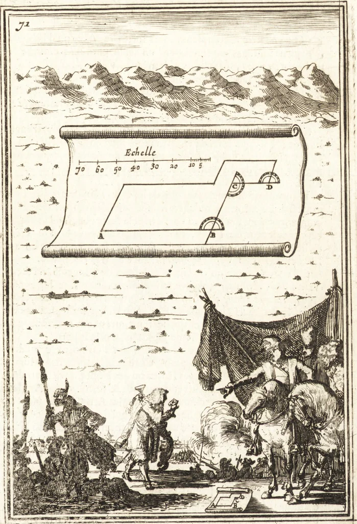 An illustration from Les travaux de Mars, ou, L'art de la guerre : divisé en trois parties ... : avec un ample détail de la milice des Turcs, tant pour l'attaque que pour la deffence : ouvrage enrichi de plus de quatre cens planches gravées en taille-douce, 1684, leaf 230