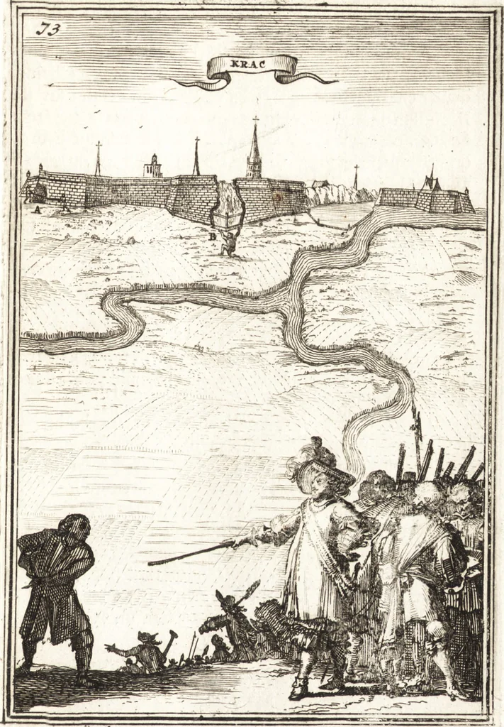 An illustration from Les travaux de Mars, ou, L'art de la guerre : divisé en trois parties ... : avec un ample détail de la milice des Turcs, tant pour l'attaque que pour la deffence : ouvrage enrichi de plus de quatre cens planches gravées en taille-douce, 1684, leaf 240