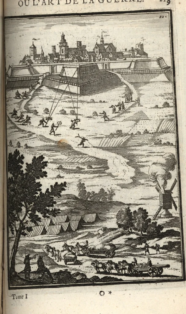 An illustration from Les travaux de Mars, ou, L'art de la guerre : divisé en trois parties ... : avec un ample détail de la milice des Turcs, tant pour l'attaque que pour la deffence : ouvrage enrichi de plus de quatre cens planches gravées en taille-douce, 1684, leaf 250