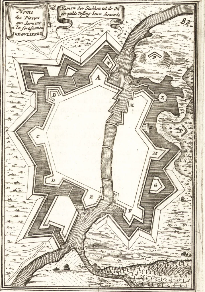 An illustration from Les travaux de Mars, ou, L'art de la guerre : divisé en trois parties ... : avec un ample détail de la milice des Turcs, tant pour l'attaque que pour la deffence : ouvrage enrichi de plus de quatre cens planches gravées en taille-douce, 1684, leaf 272