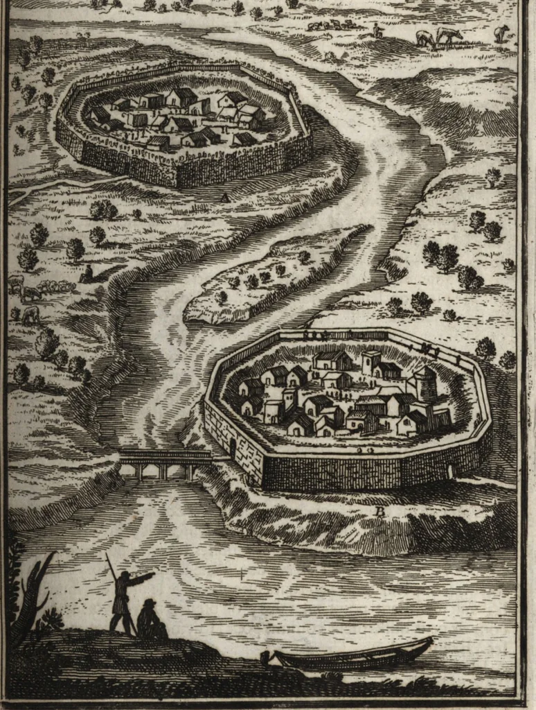 An illustration from Les travaux de Mars, ou, L'art de la guerre : divisé en trois parties ... : avec un ample détail de la milice des Turcs, tant pour l'attaque que pour la deffence : ouvrage enrichi de plus de quatre cens planches gravées en taille-douce, 1684, leaf 28