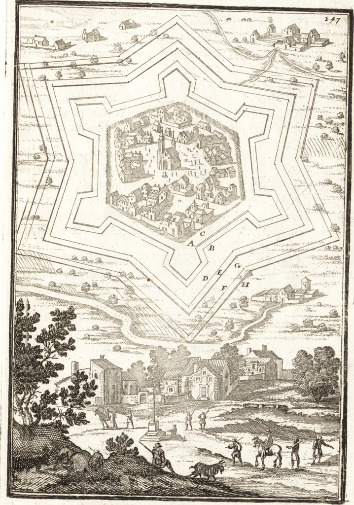 An illustration from Les travaux de Mars, ou, L'art de la guerre : divisé en trois parties ... : avec un ample détail de la milice des Turcs, tant pour l'attaque que pour la deffence : ouvrage enrichi de plus de quatre cens planches gravées en taille-douce, 1684, leaf 282