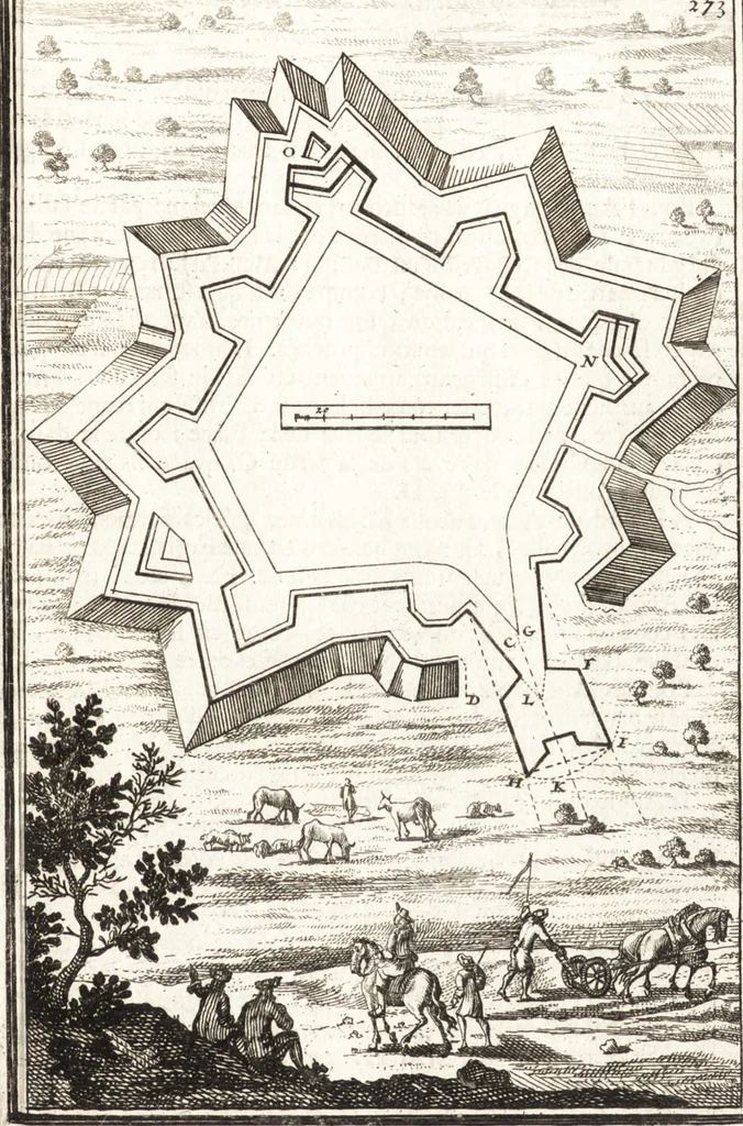 An illustration from Les travaux de Mars, ou, L'art de la guerre : divisé en trois parties ... : avec un ample détail de la milice des Turcs, tant pour l'attaque que pour la deffence : ouvrage enrichi de plus de quatre cens planches gravées en taille-douce, 1684, leaf 308