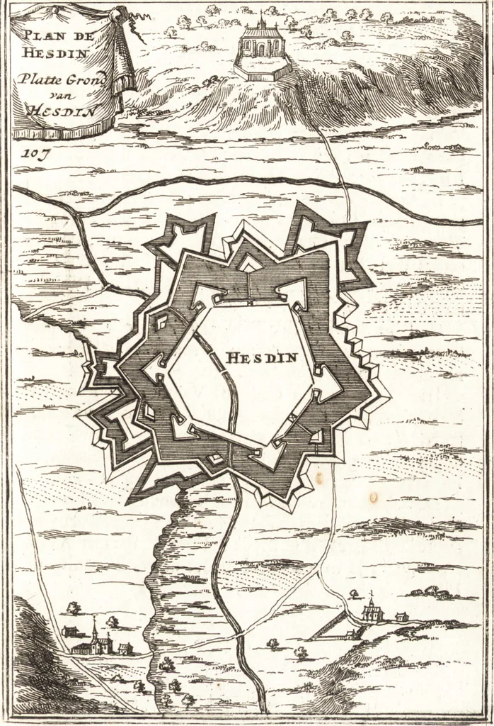 An illustration from Les travaux de Mars, ou, L'art de la guerre : divisé en trois parties ... : avec un ample détail de la milice des Turcs, tant pour l'attaque que pour la deffence : ouvrage enrichi de plus de quatre cens planches gravées en taille-douce, 1684, leaf 344