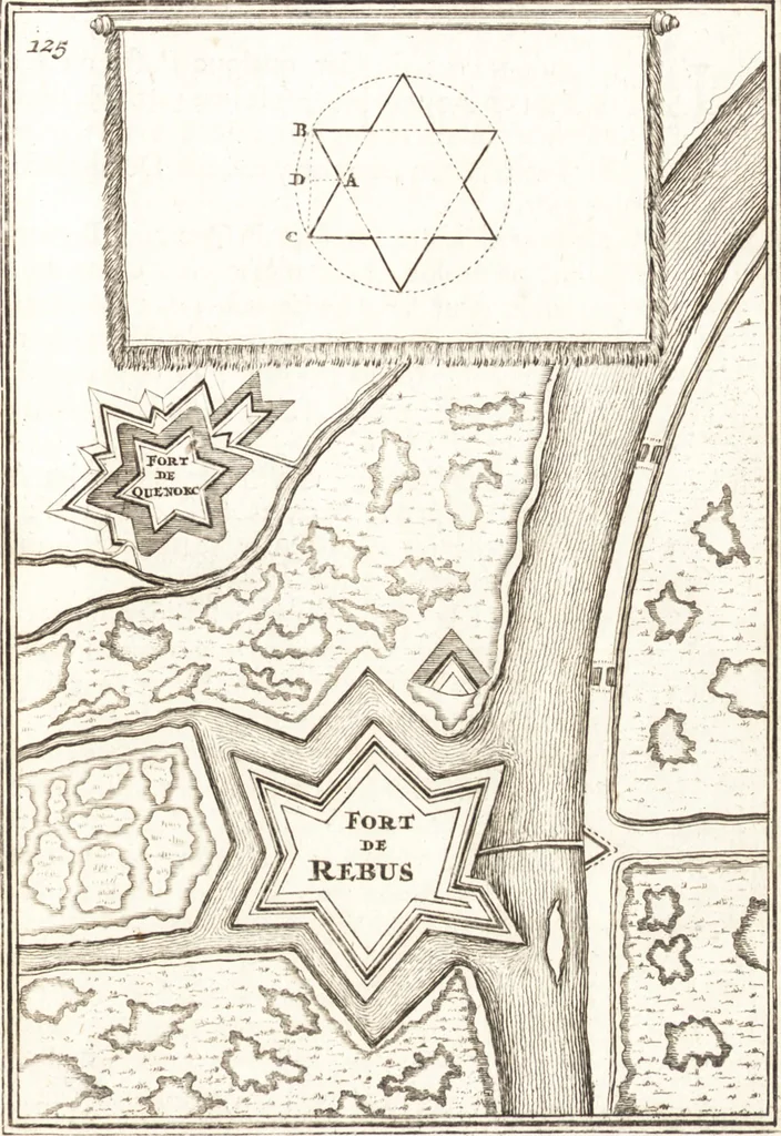 An illustration from Les travaux de Mars, ou, L'art de la guerre : divisé en trois parties ... : avec un ample détail de la milice des Turcs, tant pour l'attaque que pour la deffence : ouvrage enrichi de plus de quatre cens planches gravées en taille-douce, 1684, leaf 386