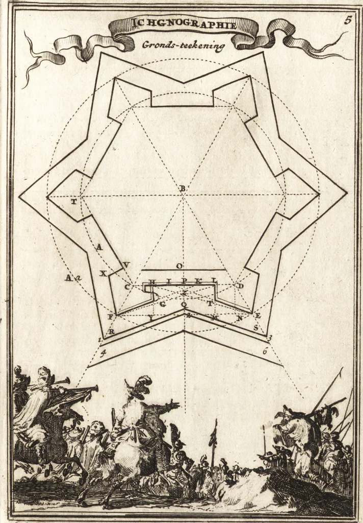 An illustration from Les travaux de Mars, ou, L'art de la guerre : divisé en trois parties ... : avec un ample détail de la milice des Turcs, tant pour l'attaque que pour la deffence : ouvrage enrichi de plus de quatre cens planches gravées en taille-douce, 1684, leaf 78