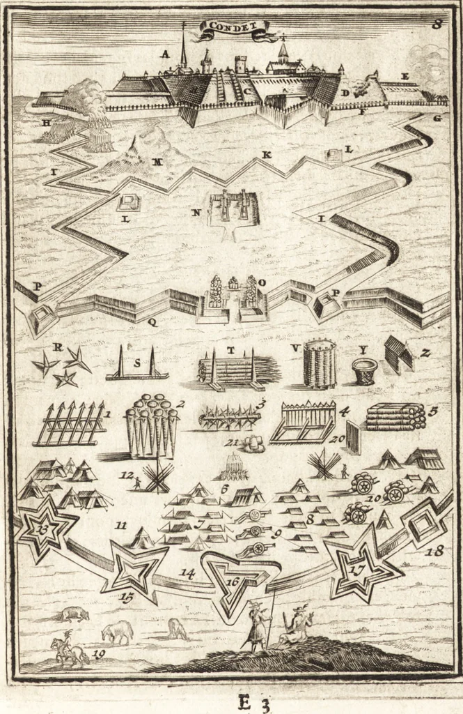 An illustration from Les travaux de Mars, ou, L'art de la guerre : divisé en trois parties ... : avec un ample détail de la milice des Turcs, tant pour l'attaque que pour la deffence : ouvrage enrichi de plus de quatre cens planches gravées en taille-douce, 1684, leaf 94