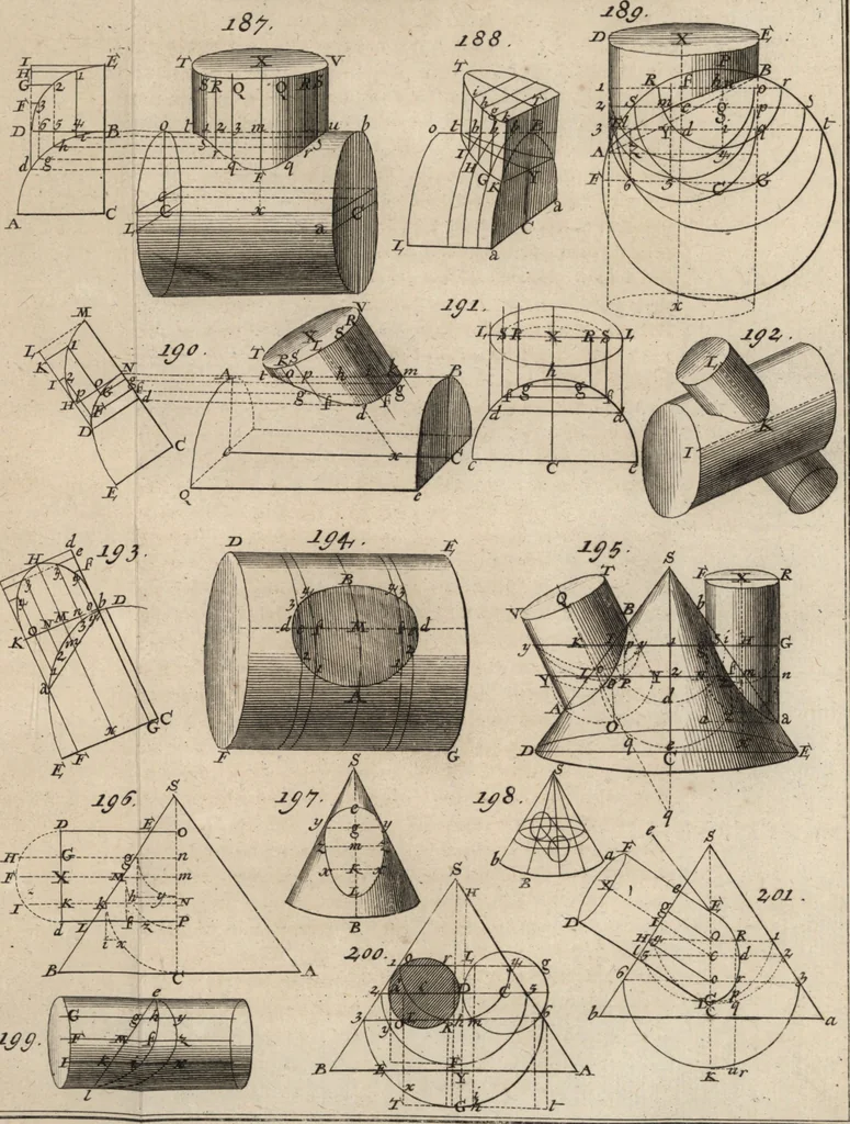 An illustration from La théorie et la pratique de la coupe des pierres et des bois, pour la construction des voutes et autres parties des bâtimens civils & militaires, ou, Traité de stéréotomie à l'usage de l'architecture, 1754, leaf 374