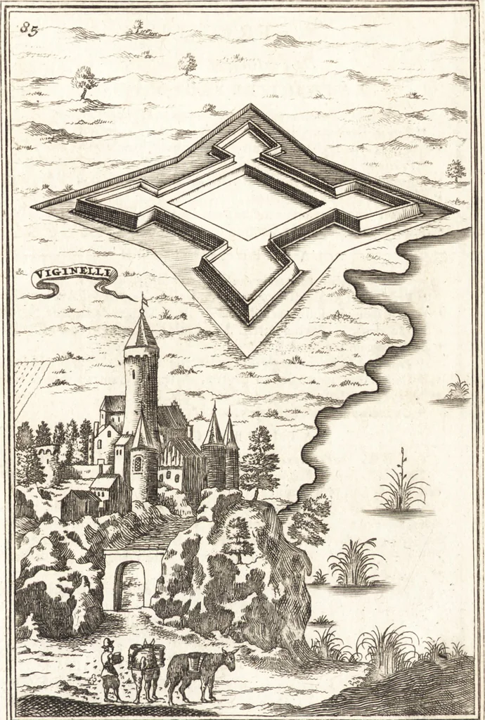 An illustration from Les travaux de Mars, ou, L'art de la guerre : divisé en trois parties ... : avec un ample détail de la milice des Turcs, tant pour l'attaque que pour la deffence : ouvrage enrichi de plus de quatre cens planches gravées en taille-douce, 1684, leaf 148