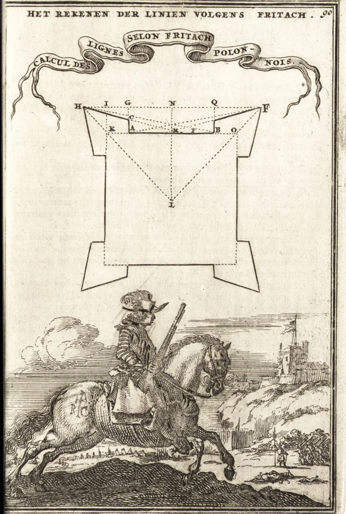 An illustration from Les travaux de Mars, ou, L'art de la guerre : divisé en trois parties ... : avec un ample détail de la milice des Turcs, tant pour l'attaque que pour la deffence : ouvrage enrichi de plus de quatre cens planches gravées en taille-douce, 1684, leaf 152