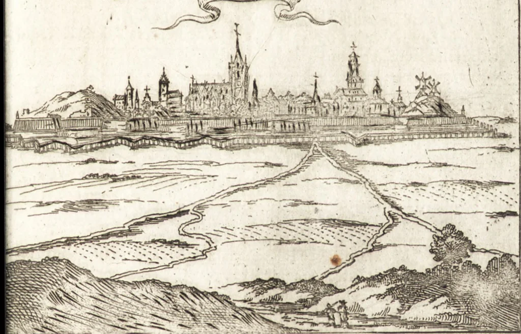 An illustration from Les travaux de Mars, ou, L'art de la guerre : divisé en trois parties ... : avec un ample détail de la milice des Turcs, tant pour l'attaque que pour la deffence : ouvrage enrichi de plus de quatre cens planches gravées en taille-douce, 1684, leaf 154