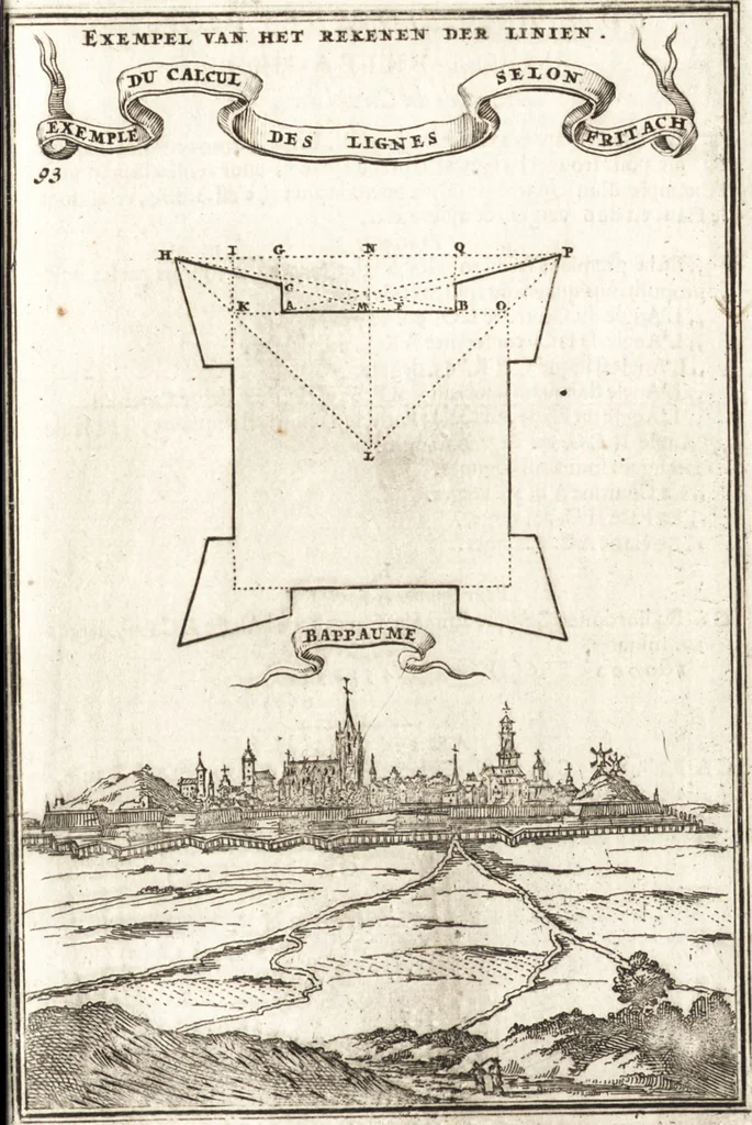 An illustration from Les travaux de Mars, ou, L'art de la guerre : divisé en trois parties ... : avec un ample détail de la milice des Turcs, tant pour l'attaque que pour la deffence : ouvrage enrichi de plus de quatre cens planches gravées en taille-douce, 1684, leaf 156