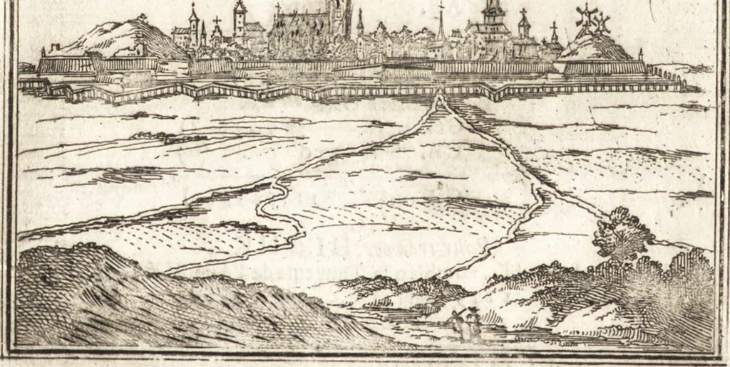 An illustration from Les travaux de Mars, ou, L'art de la guerre : divisé en trois parties ... : avec un ample détail de la milice des Turcs, tant pour l'attaque que pour la deffence : ouvrage enrichi de plus de quatre cens planches gravées en taille-douce, 1684, leaf 158