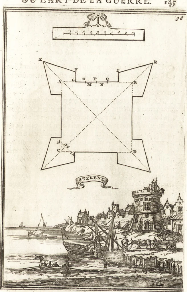 An illustration from Les travaux de Mars, ou, L'art de la guerre : divisé en trois parties ... : avec un ample détail de la milice des Turcs, tant pour l'attaque que pour la deffence : ouvrage enrichi de plus de quatre cens planches gravées en taille-douce, 1684, leaf 166