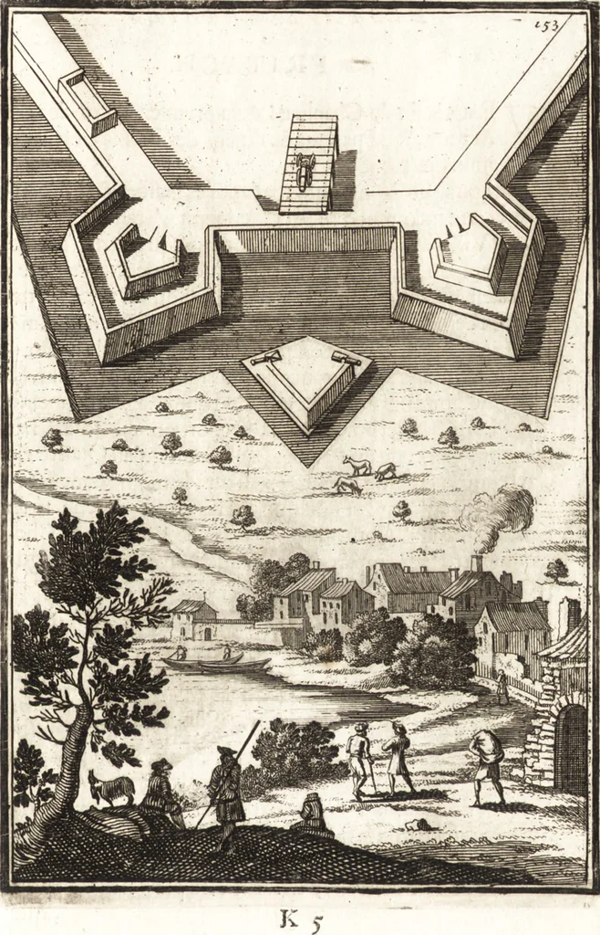 An illustration from Les travaux de Mars, ou, L'art de la guerre : divisé en trois parties ... : avec un ample détail de la milice des Turcs, tant pour l'attaque que pour la deffence : ouvrage enrichi de plus de quatre cens planches gravées en taille-douce, 1684, leaf 174
