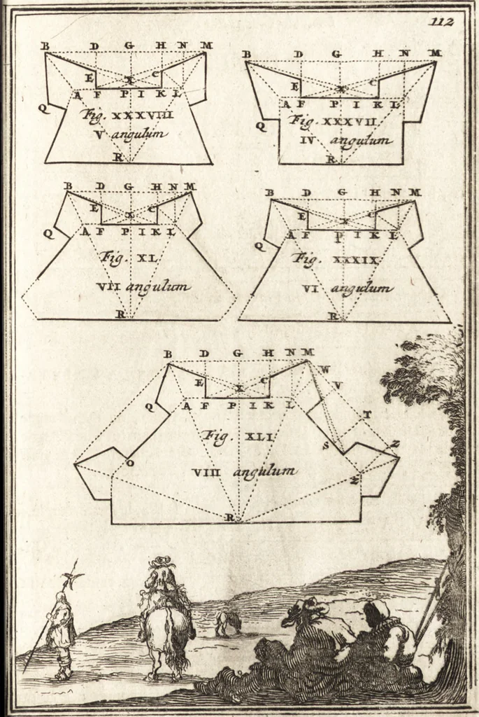 An illustration from Les travaux de Mars, ou, L'art de la guerre : divisé en trois parties ... : avec un ample détail de la milice des Turcs, tant pour l'attaque que pour la deffence : ouvrage enrichi de plus de quatre cens planches gravées en taille-douce, 1684, leaf 188