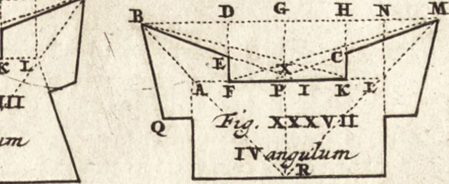 An illustration from Les travaux de Mars, ou, L'art de la guerre : divisé en trois parties ... : avec un ample détail de la milice des Turcs, tant pour l'attaque que pour la deffence : ouvrage enrichi de plus de quatre cens planches gravées en taille-douce, 1684, leaf 210