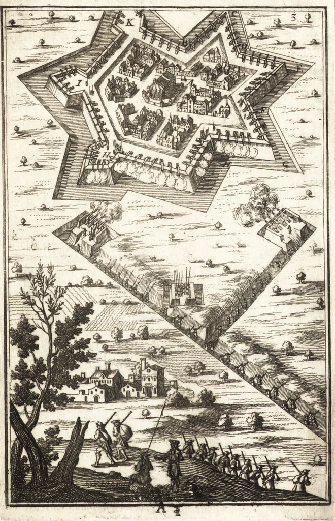An illustration from Les travaux de Mars, ou, L'art de la guerre : divisé en trois parties ... : avec un ample détail de la milice des Turcs, tant pour l'attaque que pour la deffence : ouvrage enrichi de plus de quatre cens planches gravées en taille-douce, 1684, leaf 22