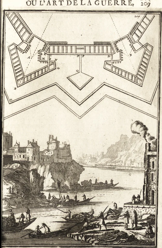 An illustration from Les travaux de Mars, ou, L'art de la guerre : divisé en trois parties ... : avec un ample détail de la milice des Turcs, tant pour l'attaque que pour la deffence : ouvrage enrichi de plus de quatre cens planches gravées en taille-douce, 1684, leaf 230