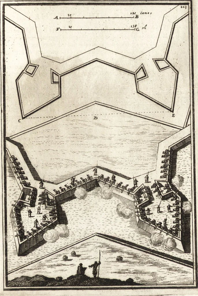 An illustration from Les travaux de Mars, ou, L'art de la guerre : divisé en trois parties ... : avec un ample détail de la milice des Turcs, tant pour l'attaque que pour la deffence : ouvrage enrichi de plus de quatre cens planches gravées en taille-douce, 1684, leaf 234
