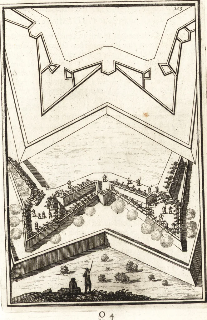 An illustration from Les travaux de Mars, ou, L'art de la guerre : divisé en trois parties ... : avec un ample détail de la milice des Turcs, tant pour l'attaque que pour la deffence : ouvrage enrichi de plus de quatre cens planches gravées en taille-douce, 1684, leaf 236