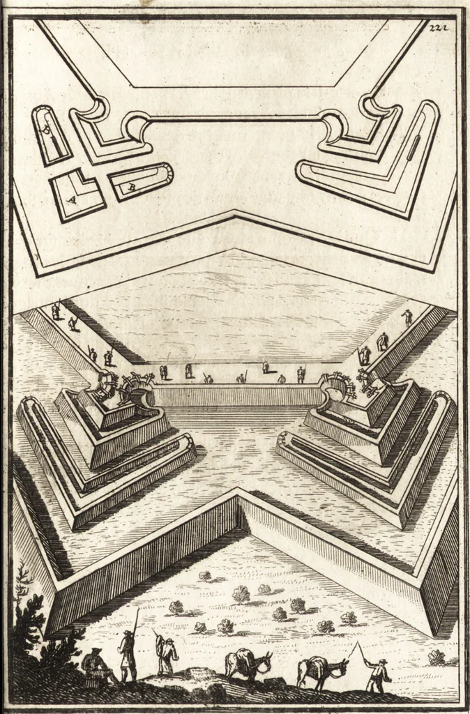 An illustration from Les travaux de Mars, ou, L'art de la guerre : divisé en trois parties ... : avec un ample détail de la milice des Turcs, tant pour l'attaque que pour la deffence : ouvrage enrichi de plus de quatre cens planches gravées en taille-douce, 1684, leaf 242