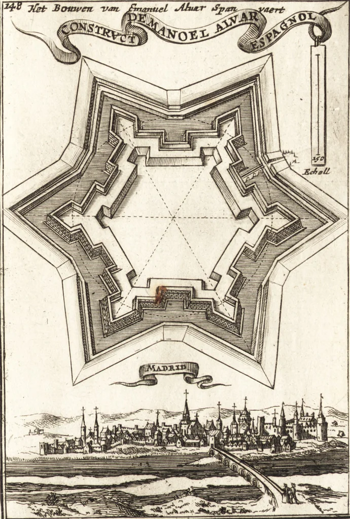 An illustration from Les travaux de Mars, ou, L'art de la guerre : divisé en trois parties ... : avec un ample détail de la milice des Turcs, tant pour l'attaque que pour la deffence : ouvrage enrichi de plus de quatre cens planches gravées en taille-douce, 1684, leaf 250