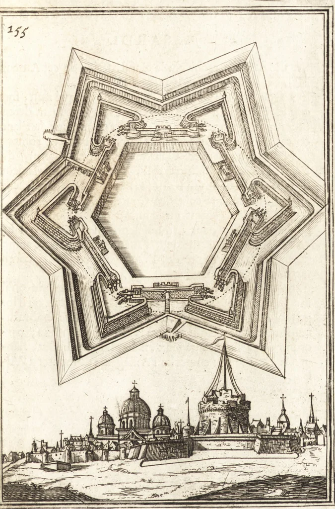 An illustration from Les travaux de Mars, ou, L'art de la guerre : divisé en trois parties ... : avec un ample détail de la milice des Turcs, tant pour l'attaque que pour la deffence : ouvrage enrichi de plus de quatre cens planches gravées en taille-douce, 1684, leaf 262