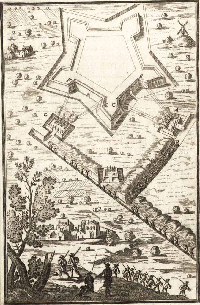 An illustration from Les travaux de Mars, ou, L'art de la guerre : divisé en trois parties ... : avec un ample détail de la milice des Turcs, tant pour l'attaque que pour la deffence : ouvrage enrichi de plus de quatre cens planches gravées en taille-douce, 1684, leaf 28
