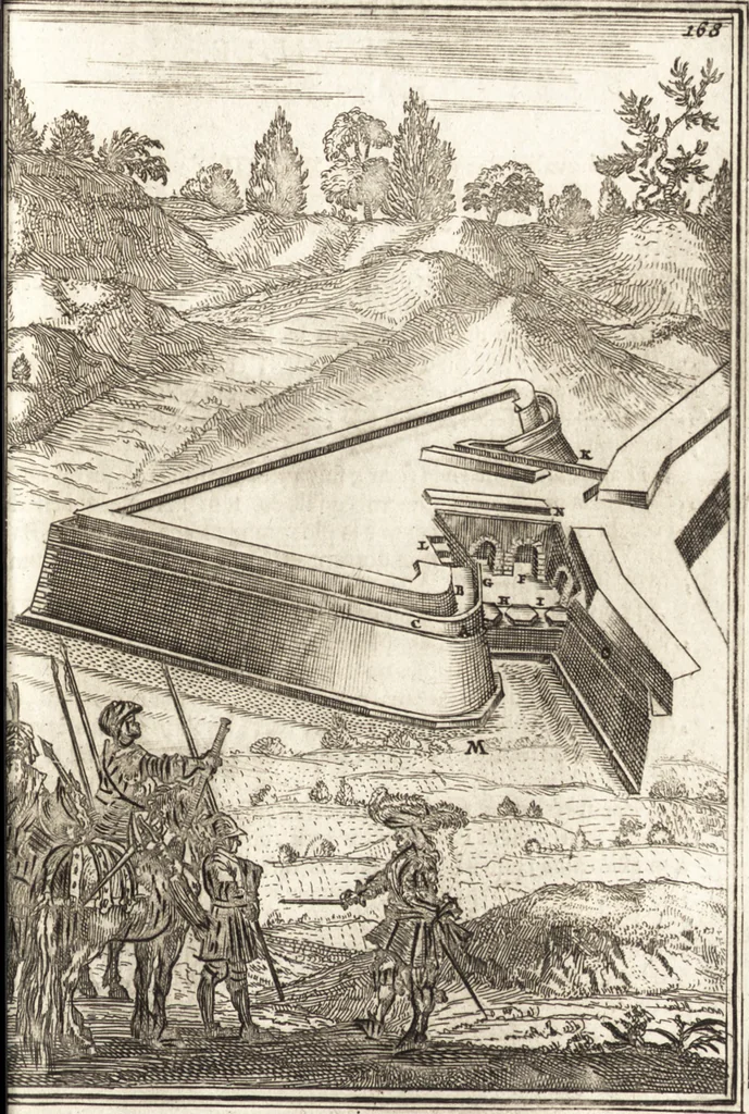An illustration from Les travaux de Mars, ou, L'art de la guerre : divisé en trois parties ... : avec un ample détail de la milice des Turcs, tant pour l'attaque que pour la deffence : ouvrage enrichi de plus de quatre cens planches gravées en taille-douce, 1684, leaf 282