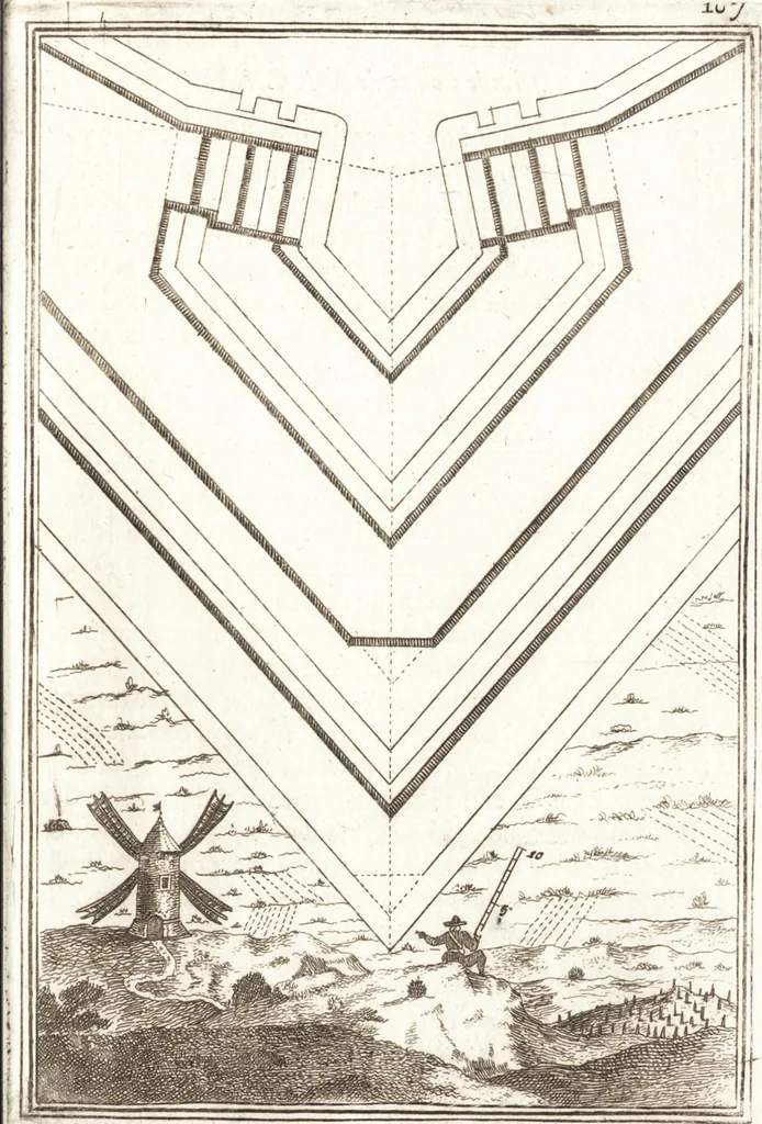 An illustration from Les travaux de Mars, ou, L'art de la guerre : divisé en trois parties ... : avec un ample détail de la milice des Turcs, tant pour l'attaque que pour la deffence : ouvrage enrichi de plus de quatre cens planches gravées en taille-douce, 1684, leaf 308