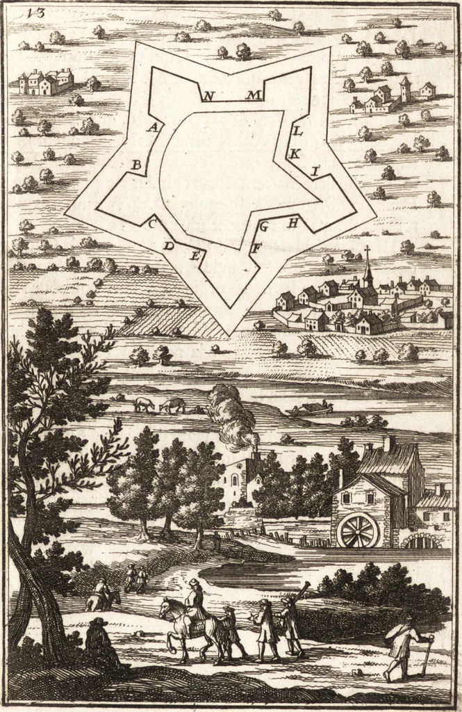 An illustration from Les travaux de Mars, ou, L'art de la guerre : divisé en trois parties ... : avec un ample détail de la milice des Turcs, tant pour l'attaque que pour la deffence : ouvrage enrichi de plus de quatre cens planches gravées en taille-douce, 1684, leaf 32
