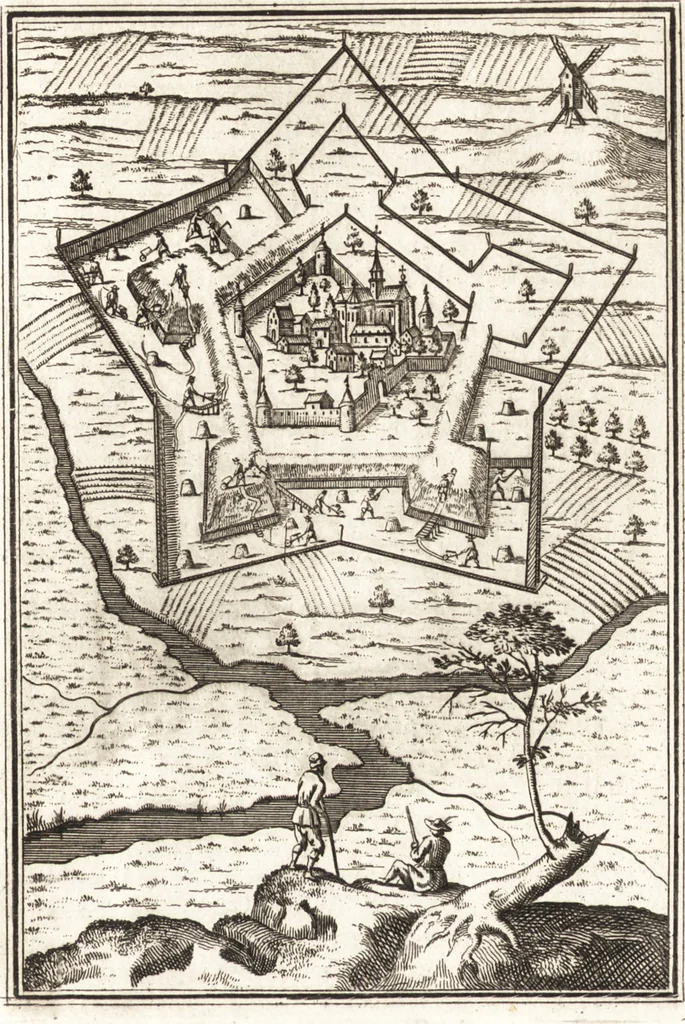 An illustration from Les travaux de Mars, ou, L'art de la guerre : divisé en trois parties ... : avec un ample détail de la milice des Turcs, tant pour l'attaque que pour la deffence : ouvrage enrichi de plus de quatre cens planches gravées en taille-douce, 1684, leaf 338