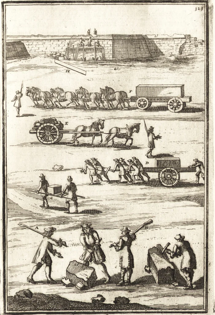 An illustration from Les travaux de Mars, ou, L'art de la guerre : divisé en trois parties ... : avec un ample détail de la milice des Turcs, tant pour l'attaque que pour la deffence : ouvrage enrichi de plus de quatre cens planches gravées en taille-douce, 1684, leaf 344