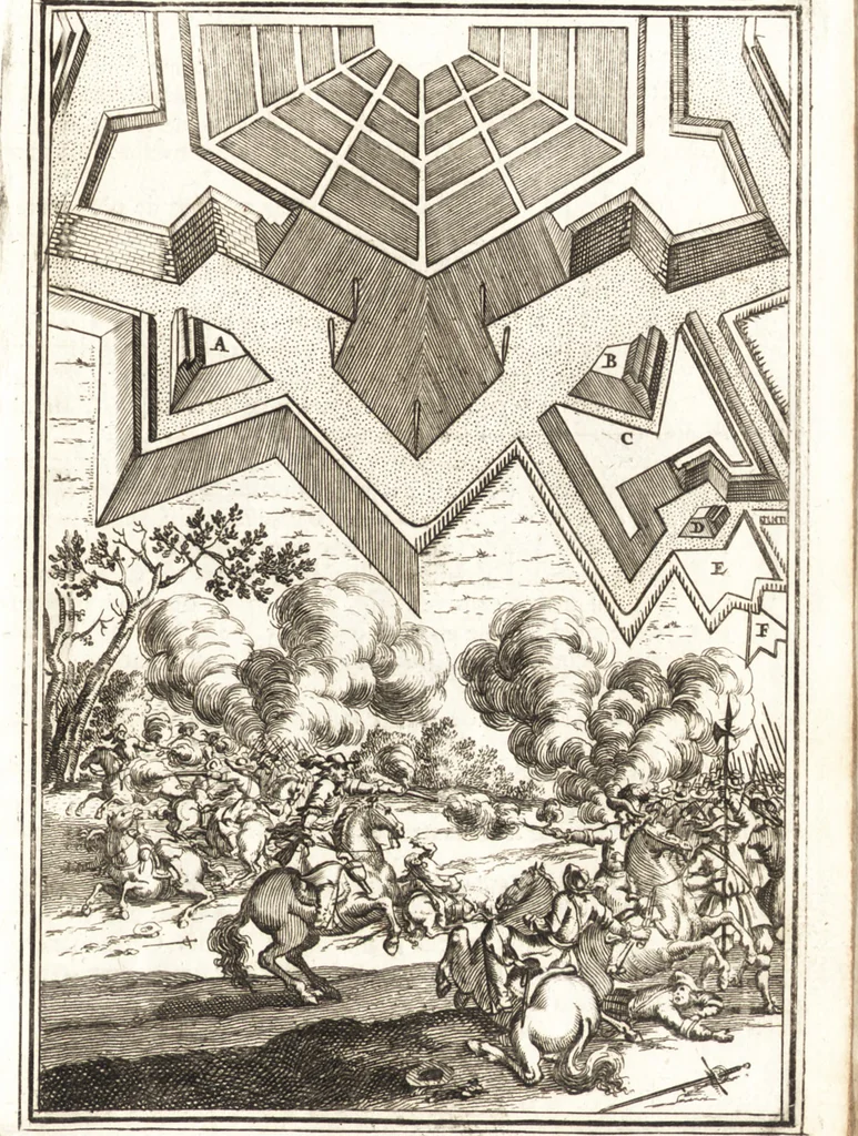 An illustration from Les travaux de Mars, ou, L'art de la guerre : divisé en trois parties ... : avec un ample détail de la milice des Turcs, tant pour l'attaque que pour la deffence : ouvrage enrichi de plus de quatre cens planches gravées en taille-douce, 1684, leaf 360