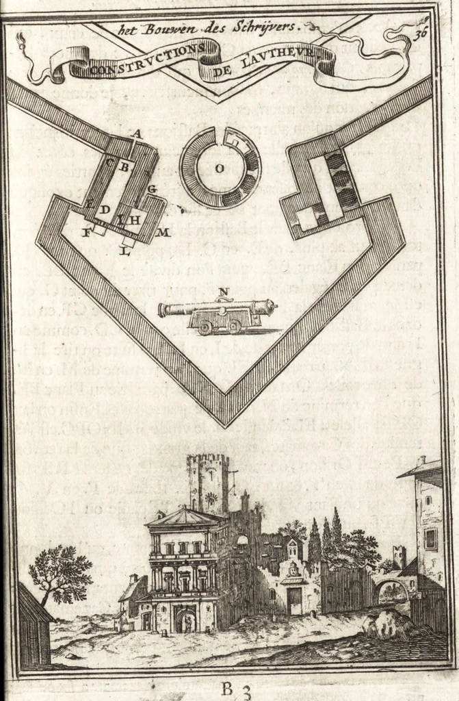 An illustration from Les travaux de Mars, ou, L'art de la guerre : divisé en trois parties ... : avec un ample détail de la milice des Turcs, tant pour l'attaque que pour la deffence : ouvrage enrichi de plus de quatre cens planches gravées en taille-douce, 1684, leaf 40