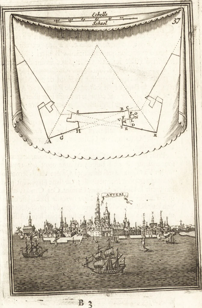 An illustration from Les travaux de Mars, ou, L'art de la guerre : divisé en trois parties ... : avec un ample détail de la milice des Turcs, tant pour l'attaque que pour la deffence : ouvrage enrichi de plus de quatre cens planches gravées en taille-douce, 1684, leaf 42